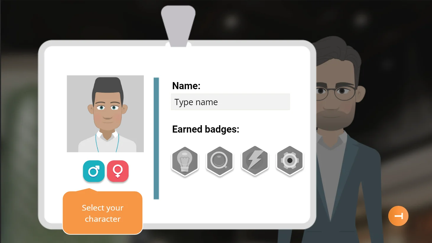 Character selection and badge system